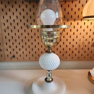 Antique Vintage Working Hobnob Hobnail Milk Glass Hurricane Lamp Boho Decor